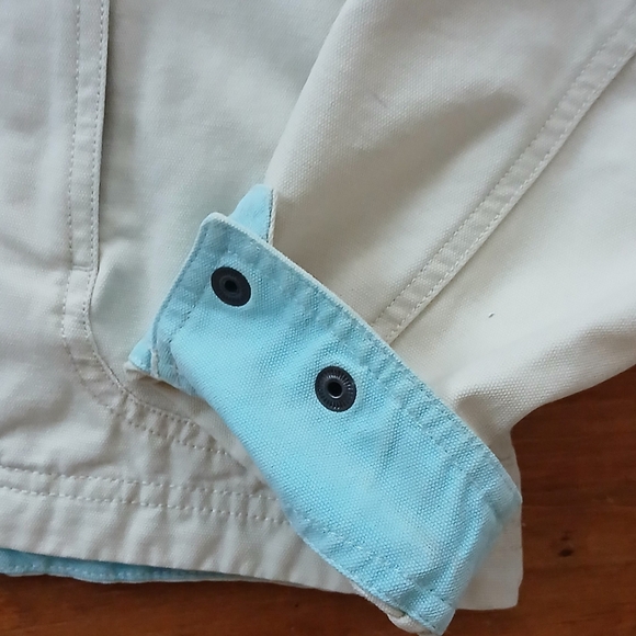 Vtg LL Bean Womens Field Full Zip Cotton Jacket Size L Beige Teal . - Picture 5 of 10